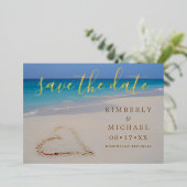 Tropischer Strand mit Sandstrand Save the Date Folieneinladung (Stehend vorne)