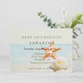 Tropischer Strand mit Starfish und Conch Babydusch Einladung (Stehend Vorderseite)