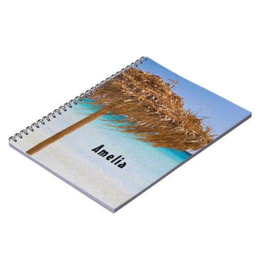 Tropischer Strand mit Strohdach-Schirm Notizblock (Linke Seite)