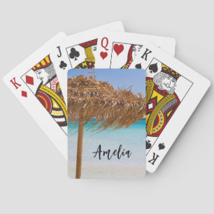 Tropischer Strand mit Strohdach-Schirm Spielkarten