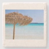 Tropischer Strand mit Strohdach-Schirm Steinuntersetzer (Vorderseite)