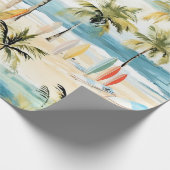 Tropischer Strand mit Surfbrettern und Umschlagpap Geschenkpapier (Ecke)