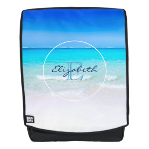Tropischer Strand mit türkisem Meer Monogramm Rucksack