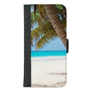 Tropischer Strand mit türkisfarbenem Sand und Palm iPhone 8/7 Plus Geldbeutel-Hülle