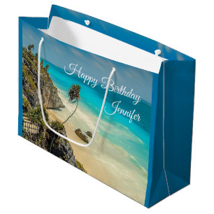 Tropischer Strand mit von Wind gesegneten Palmen G Große Geschenktüte