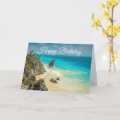 Tropischer Strand mit von Wind gesegneten Palmen G Karte (Gelbe Blume)