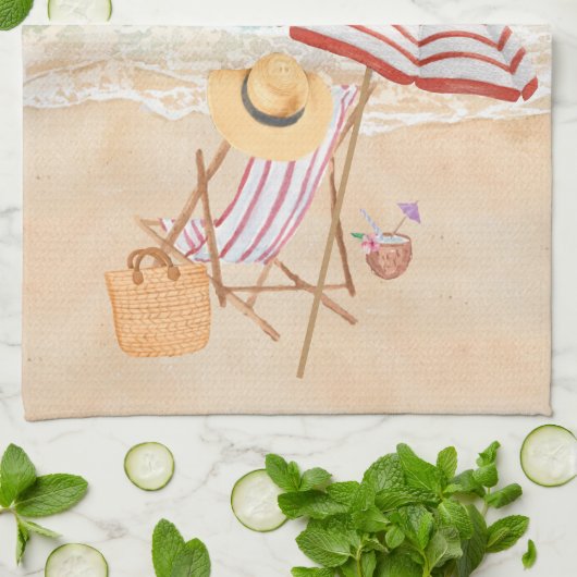 Tropischer Strand mit Wasserfarbe Geschirrtuch (Gefaltet)