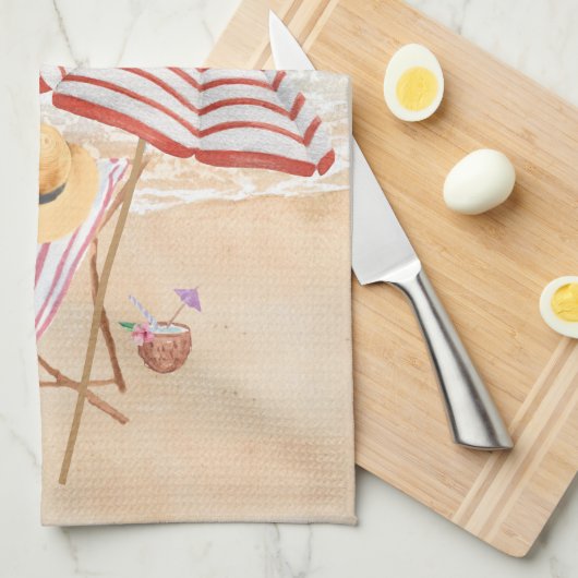 Tropischer Strand mit Wasserfarbe Geschirrtuch (Viertel Falte)