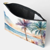 Tropischer Strand mit Wasserfarbe, Palmen Zubehörtasche (Offen)
