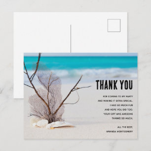 Tropischer Strand mit weißen Meeresmuscheln Danke Postkarte