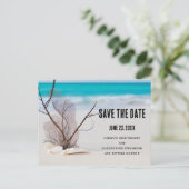 Tropischer Strand mit weißen Muscheln Save the Dat Einladungspostkarte (Stehend Vorderseite)