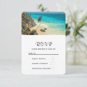 Tropischer Strand mit Wind-Swept-Palmen Hochzeit RSVP Karte (Stehend Vorderseite)
