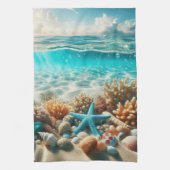 Tropischer Strand Muscheln und Seeteufel Geschirrtuch (Vertikal)