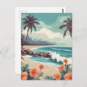 Tropischer Strand, Ozean, Hibiskus Blume Postkarte (Vorne/Hinten)