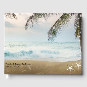 Tropischer Strand Ozean Palmen & Lichter Hochzeit Gästebuch