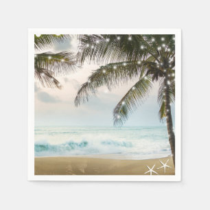Tropischer Strand Ozean Palmen & Lichter Hochzeit Serviette