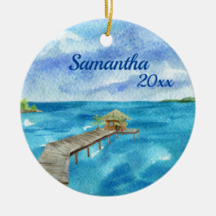 Tropischer Strand Ozean Seelandschaft Personalized Keramik Ornament