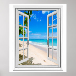 Tropischer Strand Ozeanblick falsches Fenster Poster