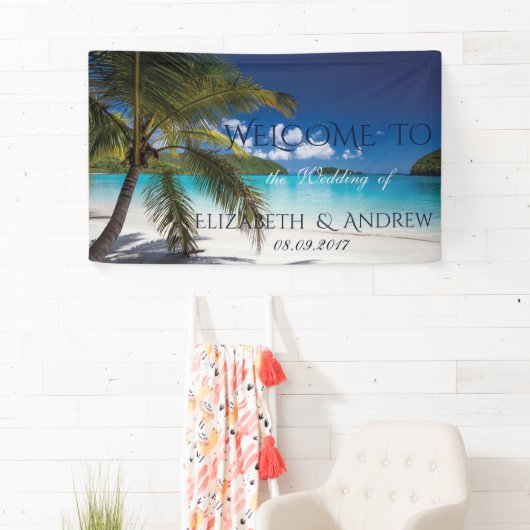 Tropischer Strand, Palm, Sand Hochzeitsbanner Banner (Insitu)