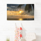 Tropischer Strand, Palm, Sonnenuntergang, Hochzeit Banner (Insitu)