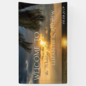 Tropischer Strand, Palm, Sonnenuntergang, Hochzeit Banner (Vertikal)