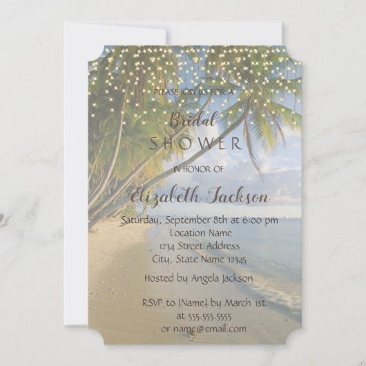 Tropischer Strand, Palm, Strandlichter Brautparty Einladung (Vorderseite)