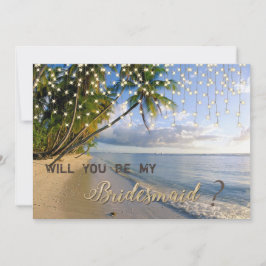 Tropischer Strand, Palm, String Lights Bridesmaid Einladung