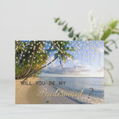 Tropischer Strand, Palm, String Lights Bridesmaid  Einladung (Stehend Vorderseite)