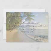 Tropischer Strand, Palm, String Lights Bridesmaid  Einladung (Rückseite)