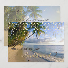 Tropischer Strand, Palm, String Lights Bridesmaid Einladung