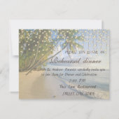 Tropischer Strand, Palm, String Lights Probe Abend Einladung (Vorderseite)