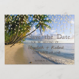 Tropischer Strand, Palm, String Lights Save the Da Date
