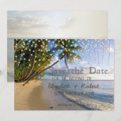 Tropischer Strand, Palm, String Lights Save the Da Date (Vorne/Hinten)