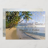 Tropischer Strand, Palm, String Lights Save the Da Save The Date (Vorne/Hinten)