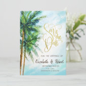 Tropischer Strand, Palmen Save the Date (Stehend Vorderseite)