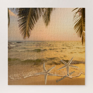 Tropischer Strand Palmen Sonnenuntergang Seesterne Puzzle