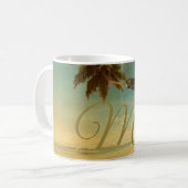 Tropischer Strand Palmenbaum Leopard Monogramm Kaffeetasse (Vorderseite Links)