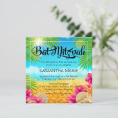 Tropischer Strand Pink Hibiskus Bat Mitzvah Einladung (Stehend Vorderseite)