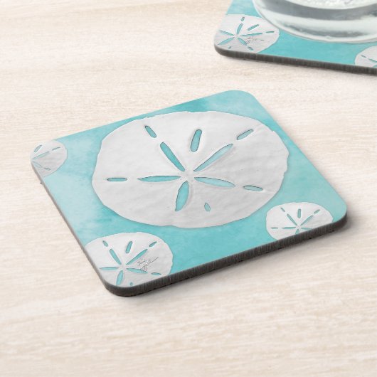 Tropischer Strand Sand Dollar Türkisches Wasser Fa Getränkeuntersetzer (Linke Seite)