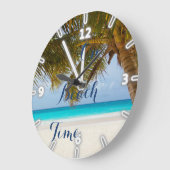 Tropischer Strand, Sand-Ozean-Himmel-Palme Große Wanduhr (Winkel)