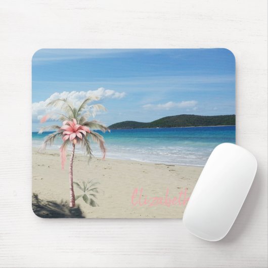 Tropischer Strand, Sand, Palmen, Blume Mousepad (Mit Mouse)