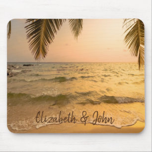 Tropischer Strand, Sand, Palmenuntergang Mousepad