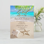 Tropischer Strand, Seastar, Seashell-Brautparty Einladung (Stehend Vorderseite)