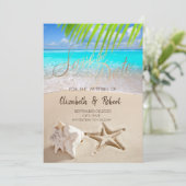 Tropischer Strand, Seastar, Seashell Save the Date (Stehend Vorderseite)