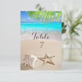 Tropischer Strand, Seastar, Seashell-Tischkarte Einladung (Stehend Vorderseite)