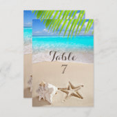 Tropischer Strand, Seastar, Seashell-Tischkarte Einladung (Vorne/Hinten)