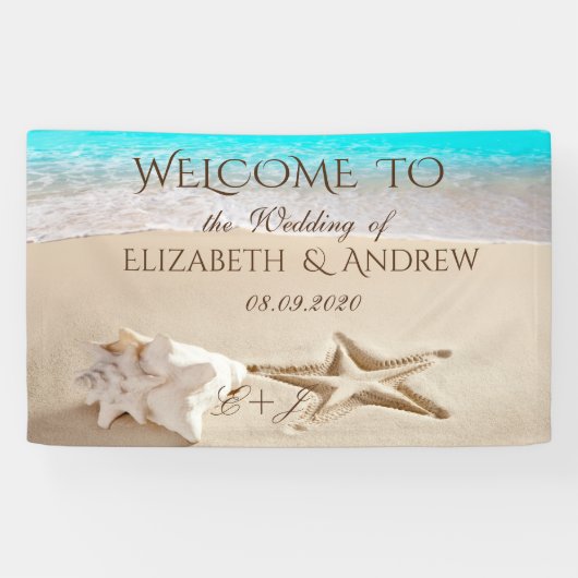 Tropischer Strand, Seastar, Seashell Wedding Banne Banner (Horizontal)