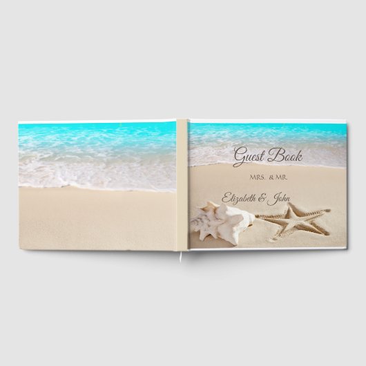 Tropischer Strand, Seastar, Seashell Wedding Gästebuch (Voll)