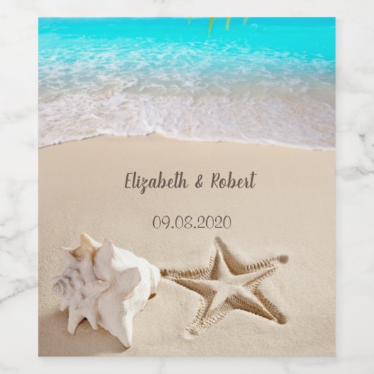 Tropischer Strand, Seastar, Seashell Weinetikett (Einzelnes Label)