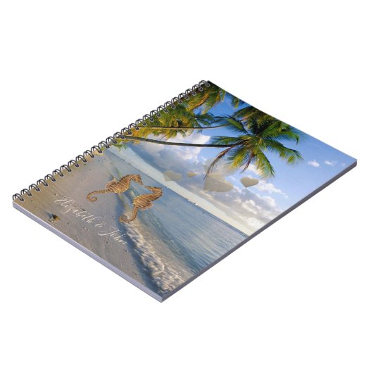 Tropischer Strand, Seepferd in Liebe Personalisier Notizblock (Linke Seite)